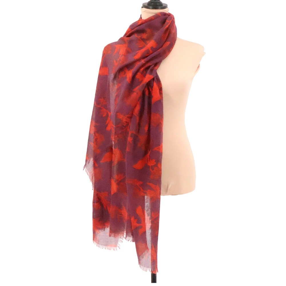 Lands End Floral Bird‎ Print Lightweight Scarf Wrap Shawl Womens Fringe 24x84